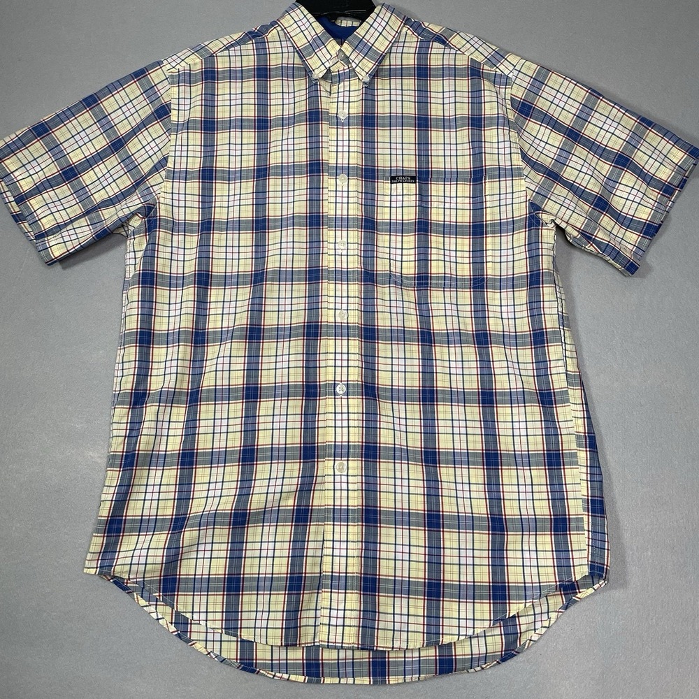 Chaps Blue yellow Plaid Men's Large Easy Care Short Sleeve Button Down Shirt